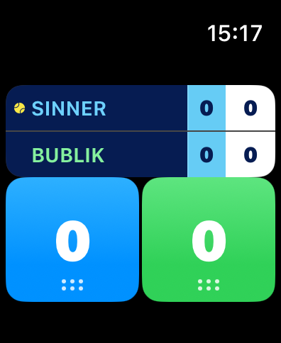 First Apple Watch step with one score panel for each player